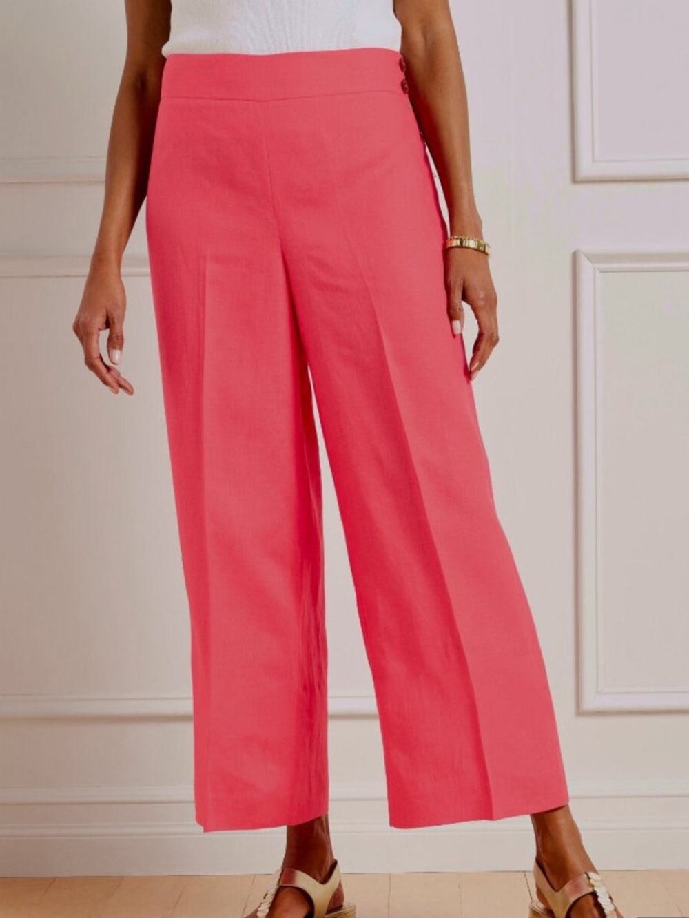 Talbots Petite Wide Leg Linen Crop Pant 4P & 12P Berry Pink Side Zip Lightweight